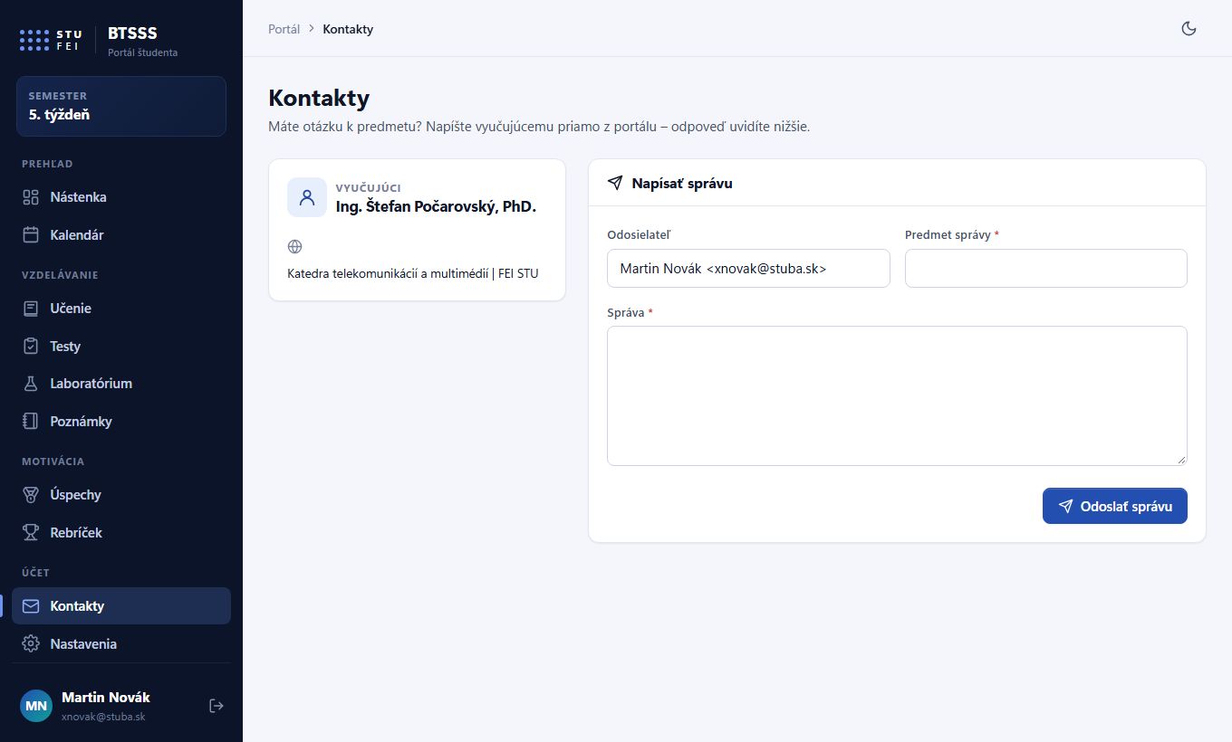 Kontakty a správa vyučujúcemu
