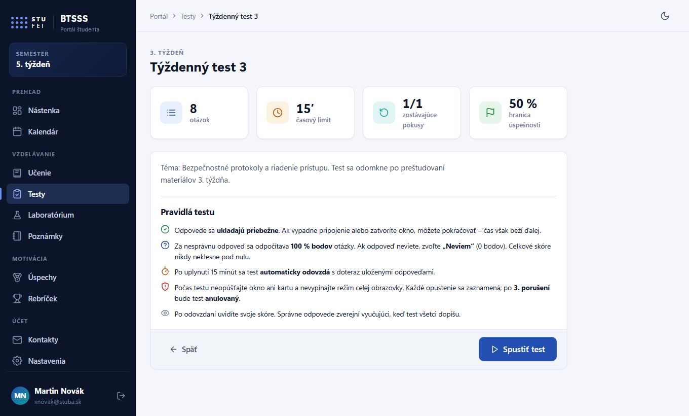 Detail testu s pravidlami pred spustením