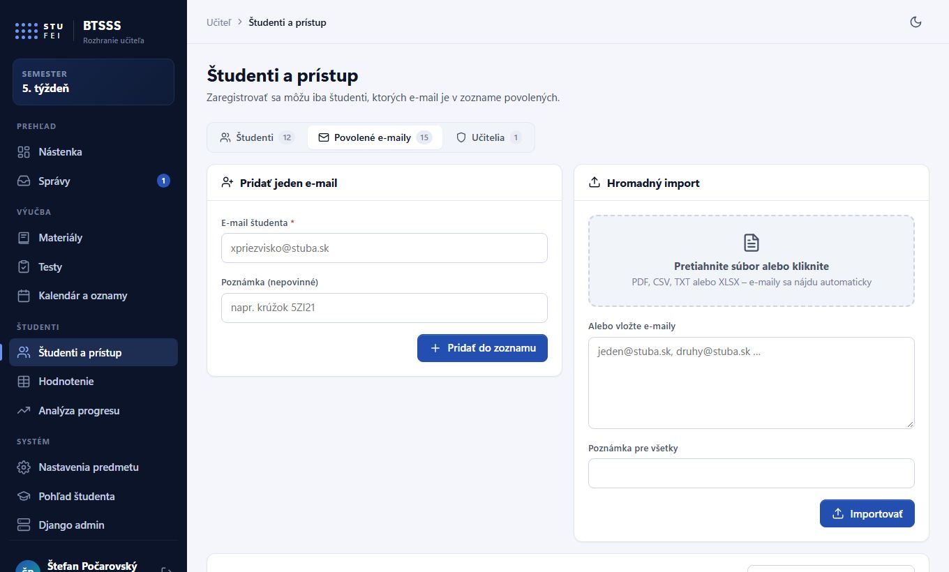 Povolené e-maily a hromadný import