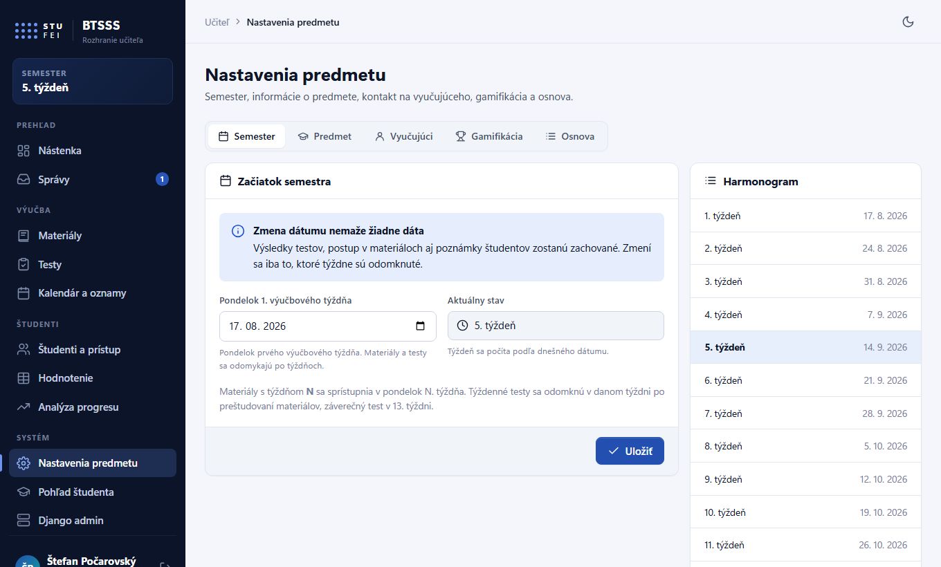 Nastavenia predmetu – začiatok semestra a harmonogram